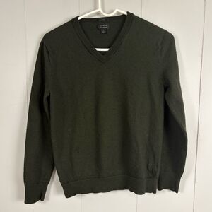 J. Crew Slim 100% Marino Wool Olive Green Shirt Medium V-Neck Pullover Casual